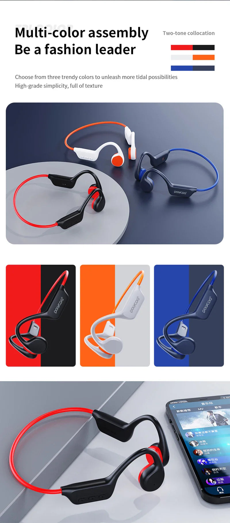 POLVCDG Bone Conduction Headset IPX8 32GB Bluetooth 5.3 Wireless Swimming Headset with Microphone Waterproof Exercise Fitness