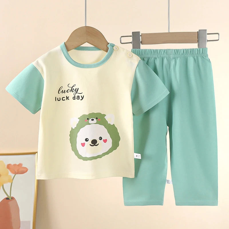 Children's Sets Cotton Kids Clothes short Sleeve Home  Sleepwear Children's Clothing Boy Girl Spring and summer Tops Pants Suits