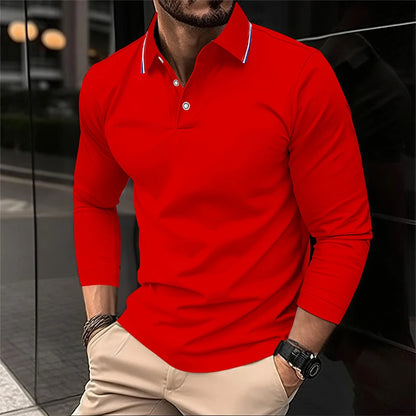 2025 Men's Summer Long Sleeve Lapel Polo Casual Breathable Comfortable Polo Shirt Solid High Quality Male T-Shirt Dropshipping