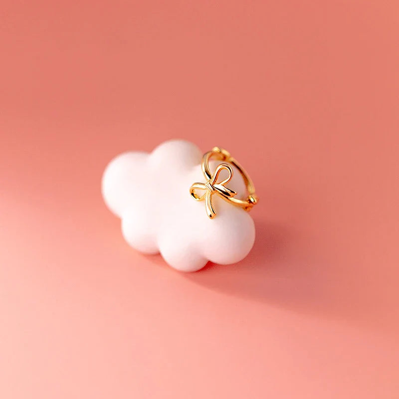 WANTME 925 Sterling Silver Fashion Simple Bow Huggies Ear Hoop Earrings for Women Cute Girl Romantic Korean Butterfly Jewelry