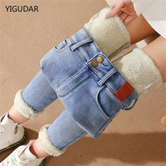 Mid Waist Warm Jeans For Women Blue Female Winter Jeans Women Denim Pants