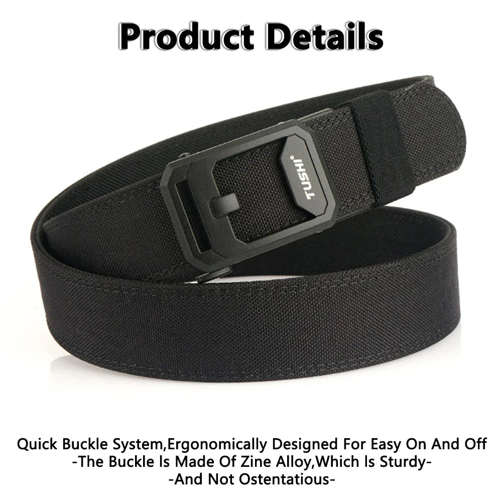 TUSHI Hard Tactical Belt for Men Sturdy Nylon Metal Automatic Buckle Police Duty Military Belt Outdoor Girdle IPSC Accessories