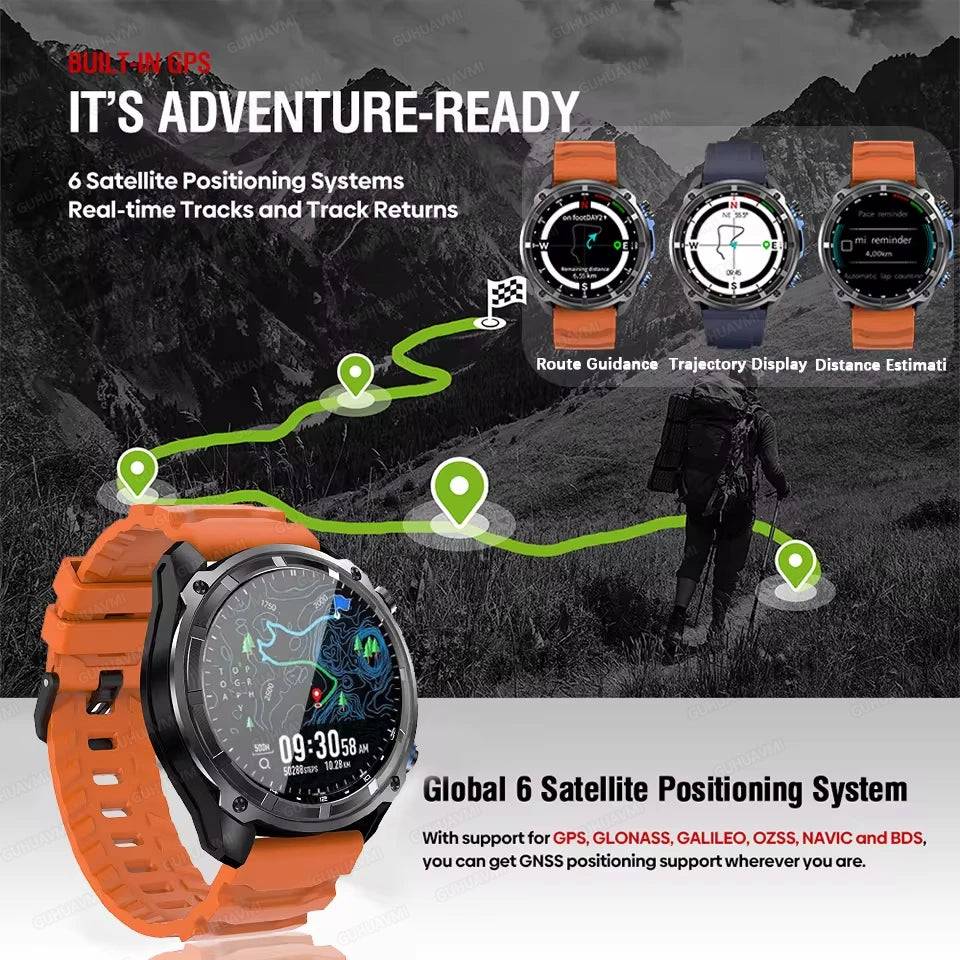 2025New Men Military GPS Map Smart Watch T-Rex3 Compass 4GB Memory 1000mAh Battery 10ATM Waterproof HD Bluetooth Call Smartwatch