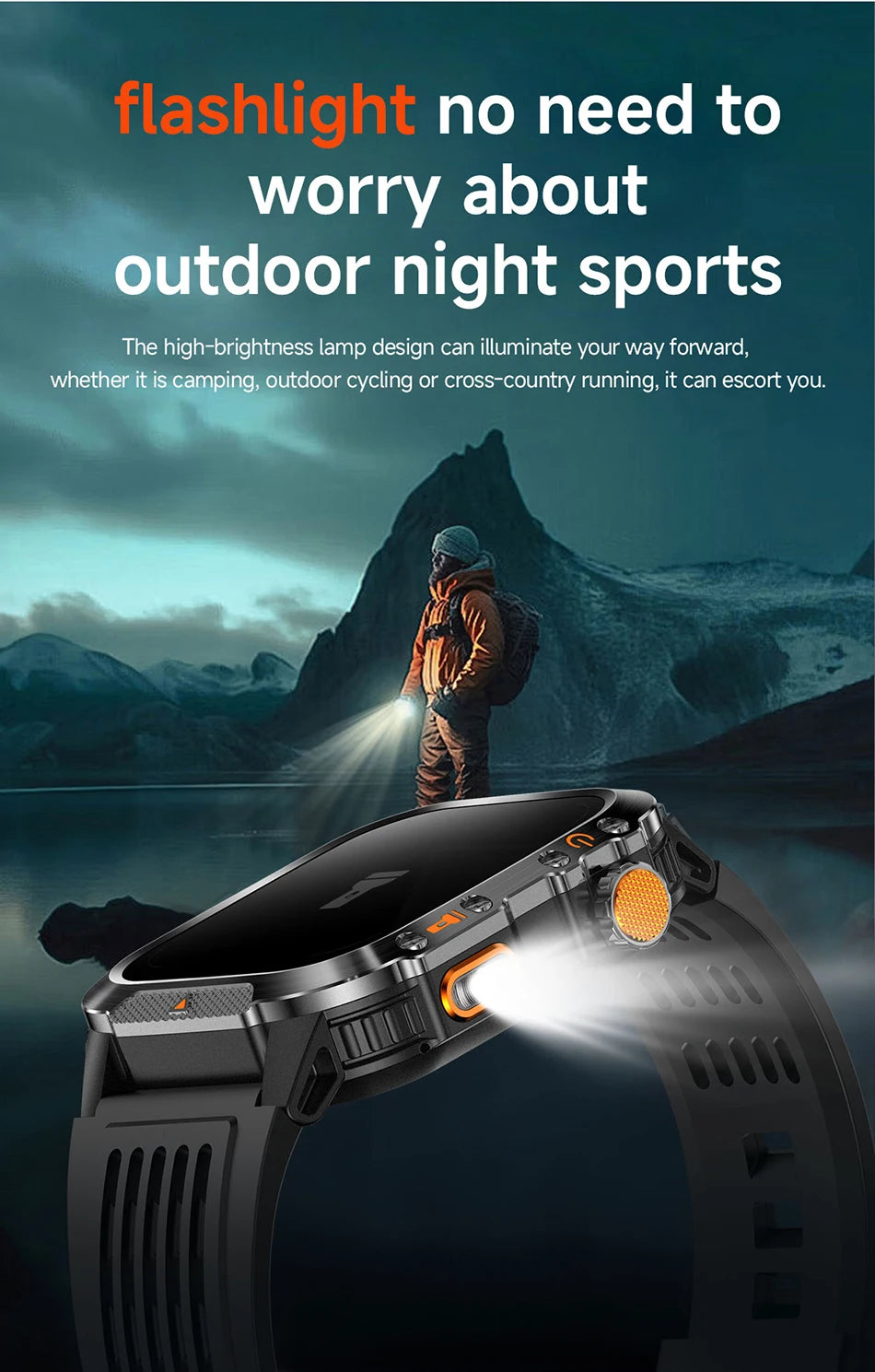 2025 New Military Outdoor Smart Watch Men's GPS Flashlight Bluetooth Call 2.01" AMOLED Screen 3ATM Waterproof Sports Smartwatch
