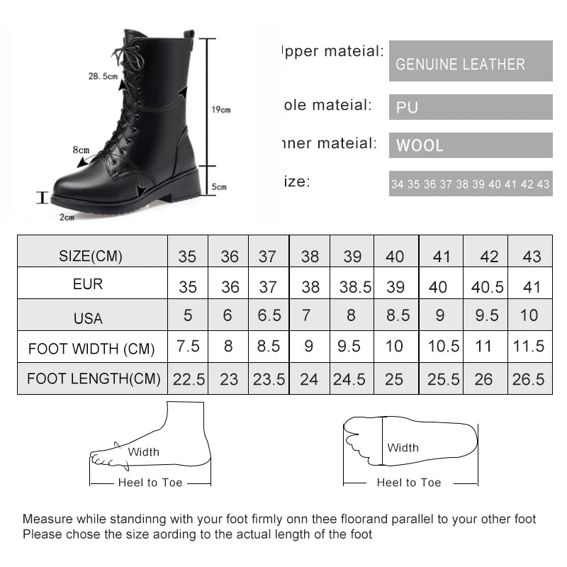 Women's winter shoes Genuine Leather Boots Women Military Large size