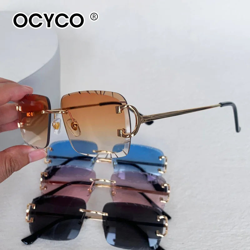 OCYCO Rimless Square Sunglasses Men Cupronickel Fashion Punk Gradient Sun Glasses Vintage Trendy Small Frame Eyewear UV400