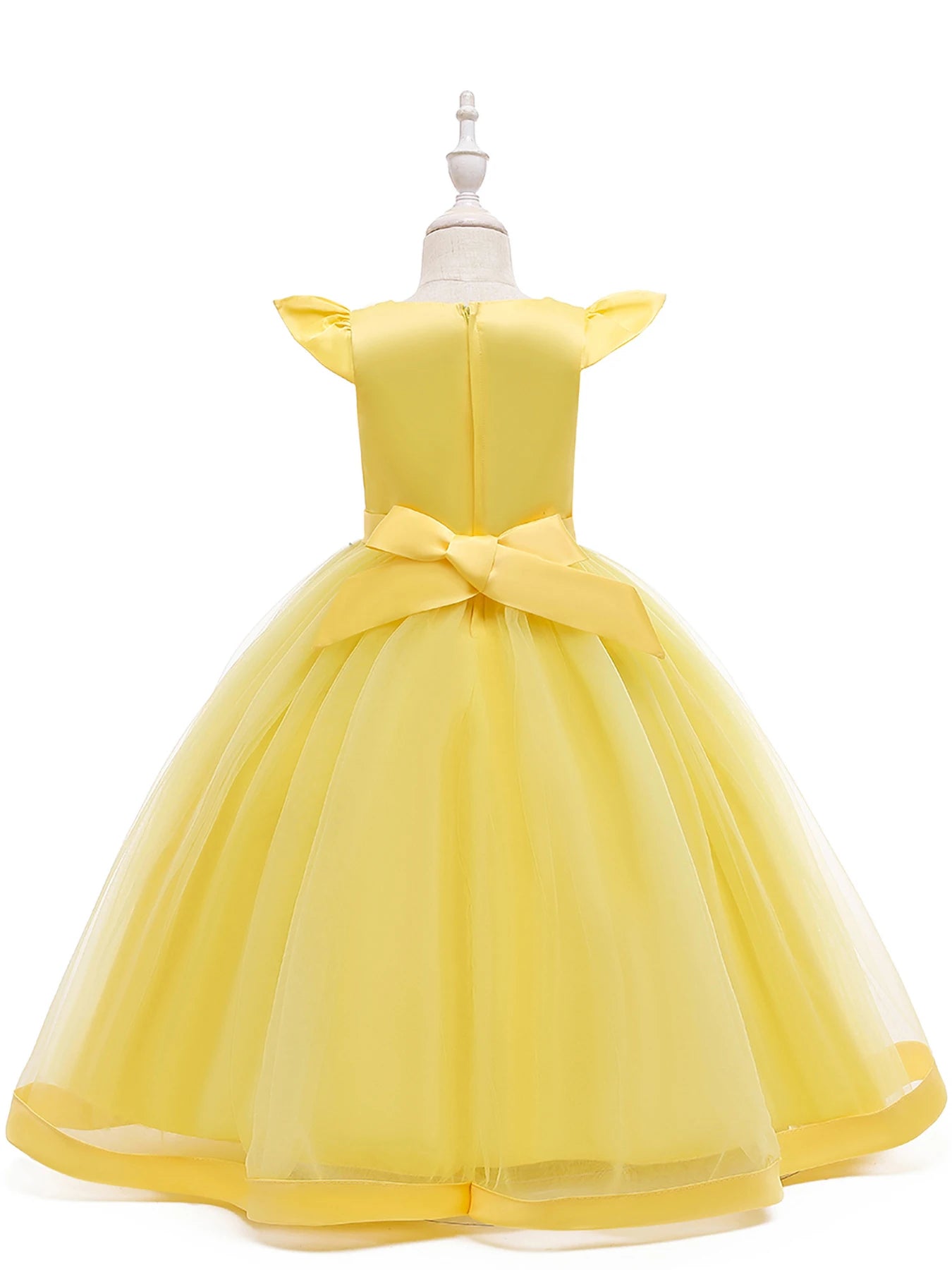 Yellow Girl formal dress big girl long  flower princess dress children holiday party performance dress