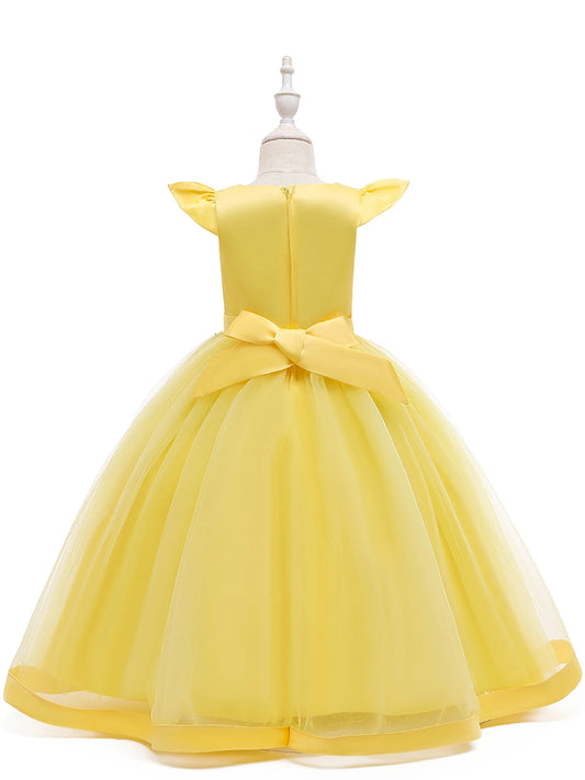 Yellow Girl formal dress big girl long  flower princess dress children holiday party performance dress
