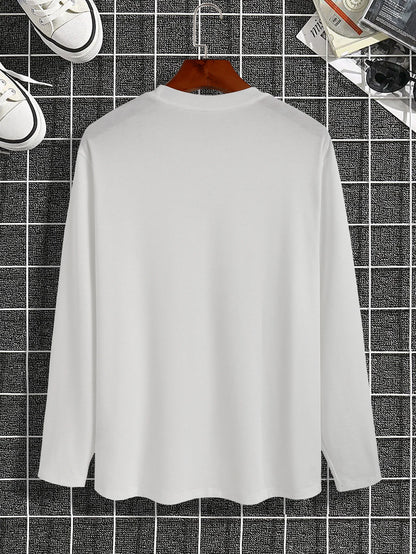 Trendy new long-sleeved t-shirt men's simple printed round neck T-shirt trend versatile casual tops men's T-shirt