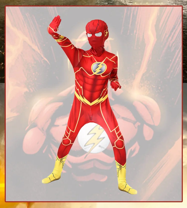 Kids Flash Man Boys Cosplay Costume Set with Headgear And Mask for New Year Carnival Party Fancy Dress Outfit