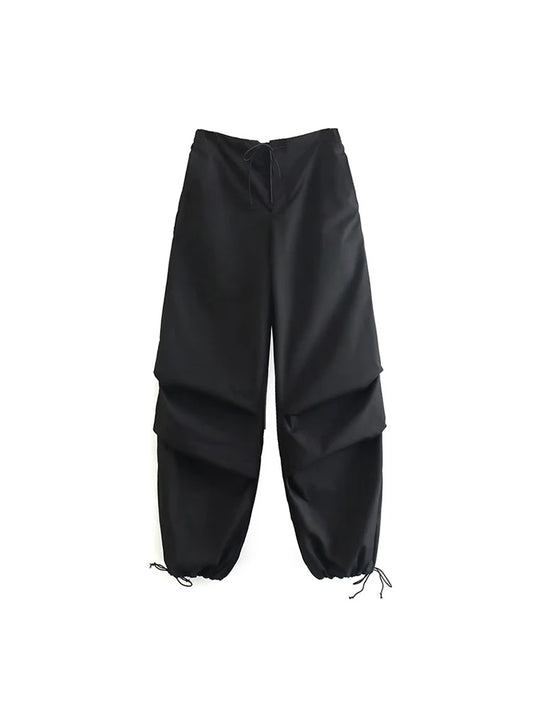 Women Fashion Parachute Cargo Pants Vintage Jogging Trousers High Elastic Waist