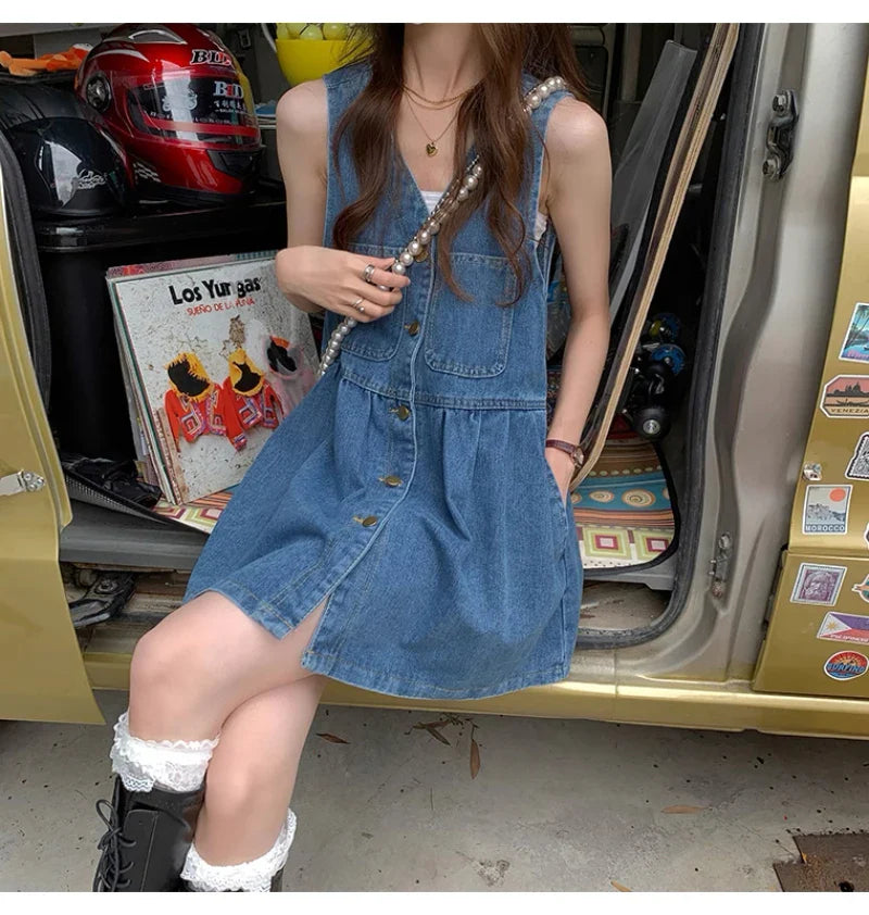 Cowboy Shoulder Strap Dress Female Design Sense Niche Spring And Autumn Slimming Sleeveless Camisole Vest Short Skirt