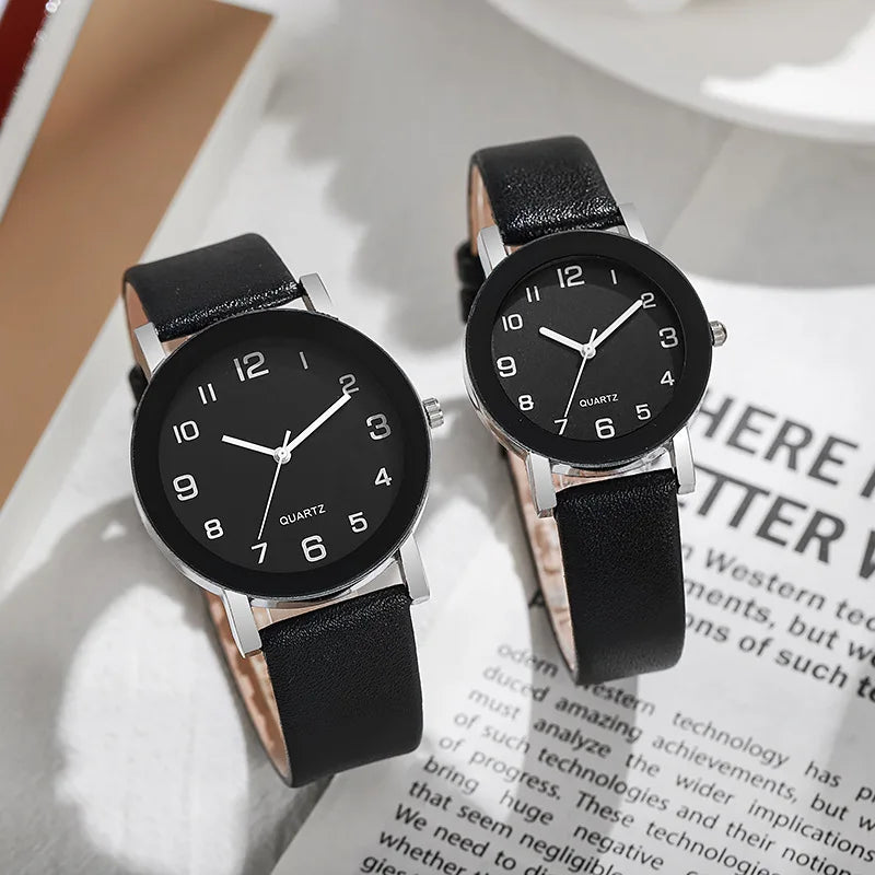 1/2PCS Fashion Couple's Watches Leather Strap Wristwatch Men Women Casual Arabic Dial Quartz Watches (Without Box)