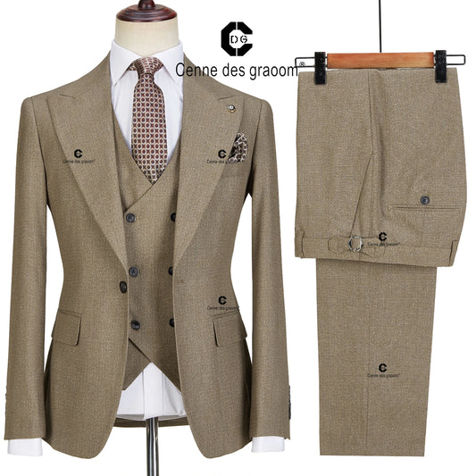 Tuxedo for Mens: 3 Piece Suit Set For Men Slim Fit Peak Lapel 1 Button Blazers Vest Pants