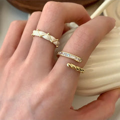 Fashion Silver Gold Color Double Enamel White Irregular Punk Open Finger Ring