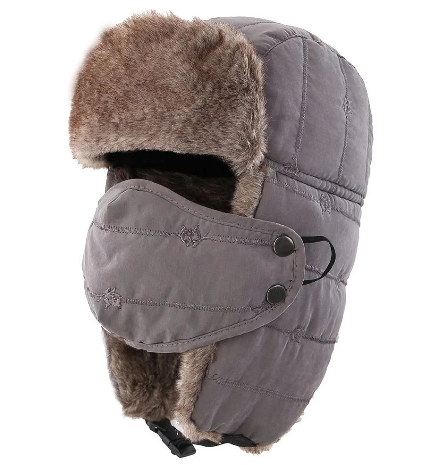 Connectyle Men's Warm Chunky Trapper Hat Removable Windproof Winter Russian Hats with Mask Ushanka Hat