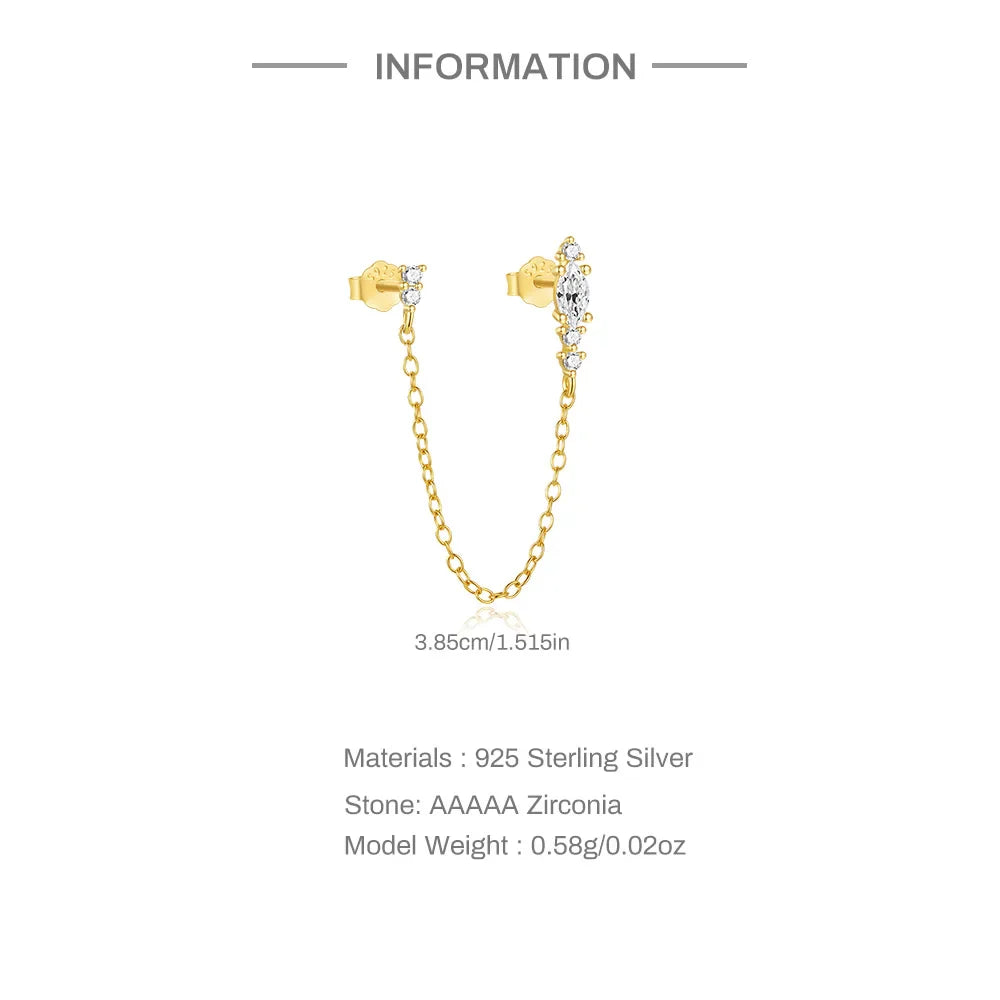 CANNER 1PC 925 Sterling Silver Horse Eye Chain Tassel Zircon Drop Earrings For Women Ins Minimalism Geometric Earrings Gift