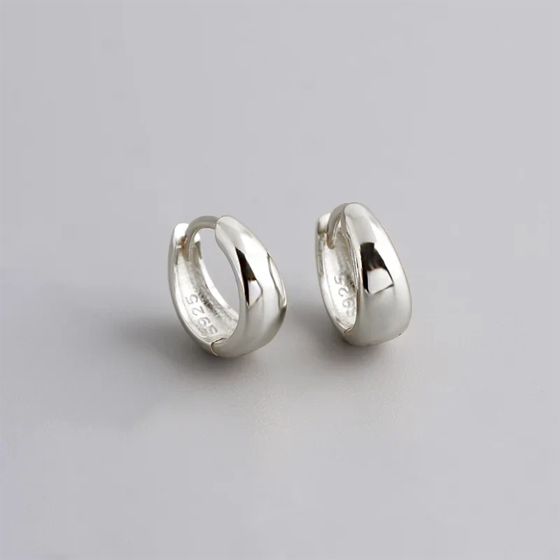 WANTME 925 Sterling Silver Fine Matte Simple Wide Huggies Gothic Hoop Earrings for Women Unisex Piercing Rock Jewelry Ear Buckle