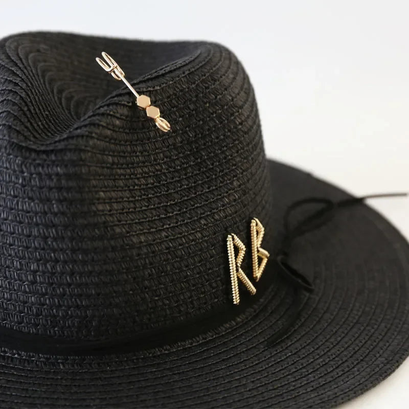 Big Size  Summer Sun Hats Ladies Fashion Girl Beach Straw  Hat Luxury Grass Jazz Top Panama Hat Womens 60cm Large Head