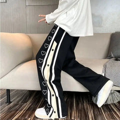 Wide leg Sweatpants Oversize Men Streetwear Side Button Baggy Pants