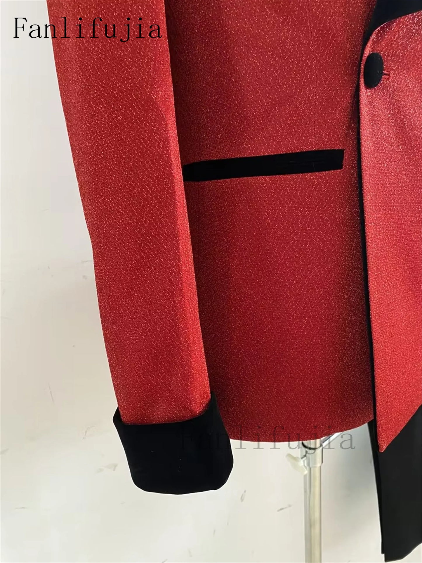 Tuxedo for Mens: Red Glitter Suits Wedding Tuxedo Double Breasted Blazer Formal