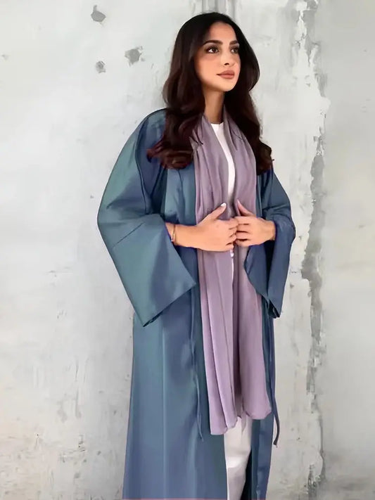 Open Modest Satin Kimono Pink Abaya Women Dubai Luxury Muslim Kaftan Dress