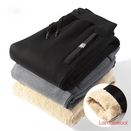Winter Thick Warm Wool Cotton Tracksuit Pants Fleece Zipper Pocket Jogging Tracksuit