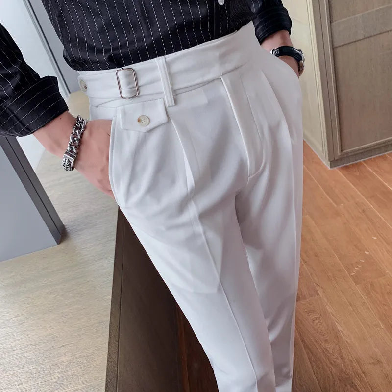 Brand Clothing Fashion Spring Slim Fit Business Suit Pants/Male White Black