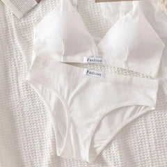 Women Cotton Bra Set Briefs Low Waist Panties Wire Free Bralette Sport Lingerie
