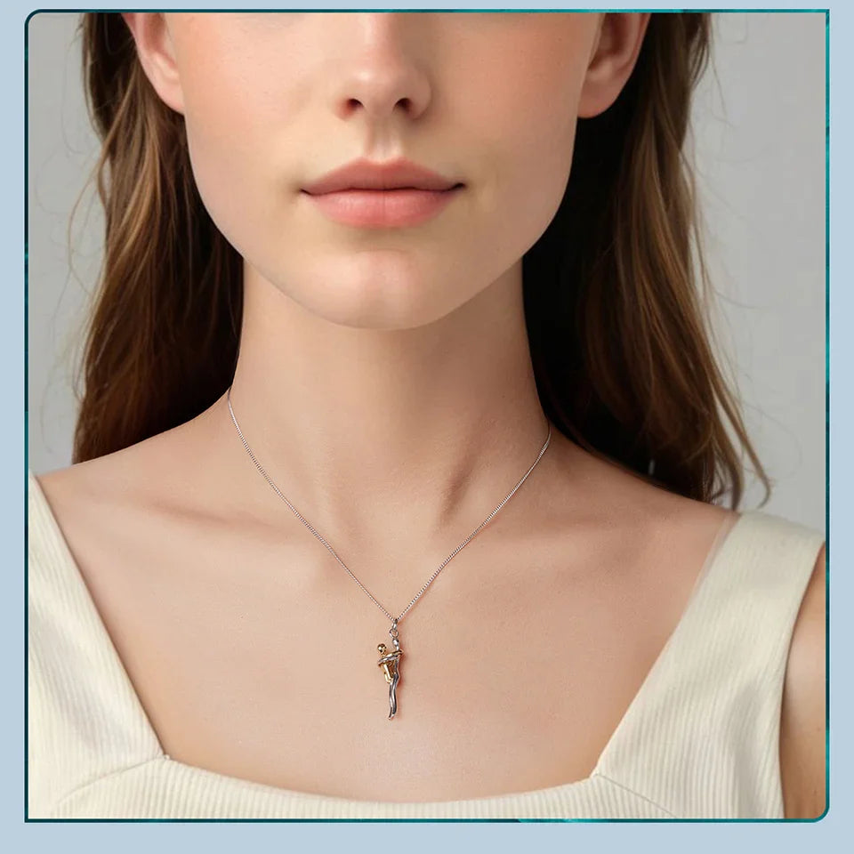 WOSTU Real 925 Sterling Silver Hug Embrace Pendant Necklace Silver Gold Two-tone Mom & Child Pendant Family Gift  Mom Jewelry