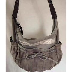 Sweet Cool Bow Canvas Shoulder Bags Women Vintage Drawstring Chic Casual