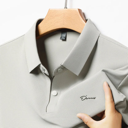 Summer seamless ice silk short sleeved T-shirt, polo shirt, flip collar, casual elastic top, breathable thin half sleeve