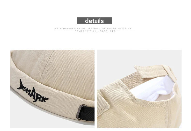 Bocca Embroidery Docker Cap Without Visor Shark Letter Brimless Caps Beanies Dome Adjustable Skullcap Solid Color Fashion Hat