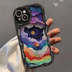 For iPhone15 15pro 14 13 12pro 11 ProMax Oil Painting Colorful Cloud Flower Silicone Soft Protective Phone Cover for Girls Women