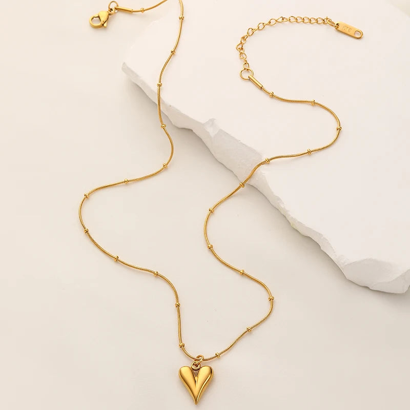 Ramos Temperament Heart Pendant Chain Necklace for Women Stainless Steel Stylish