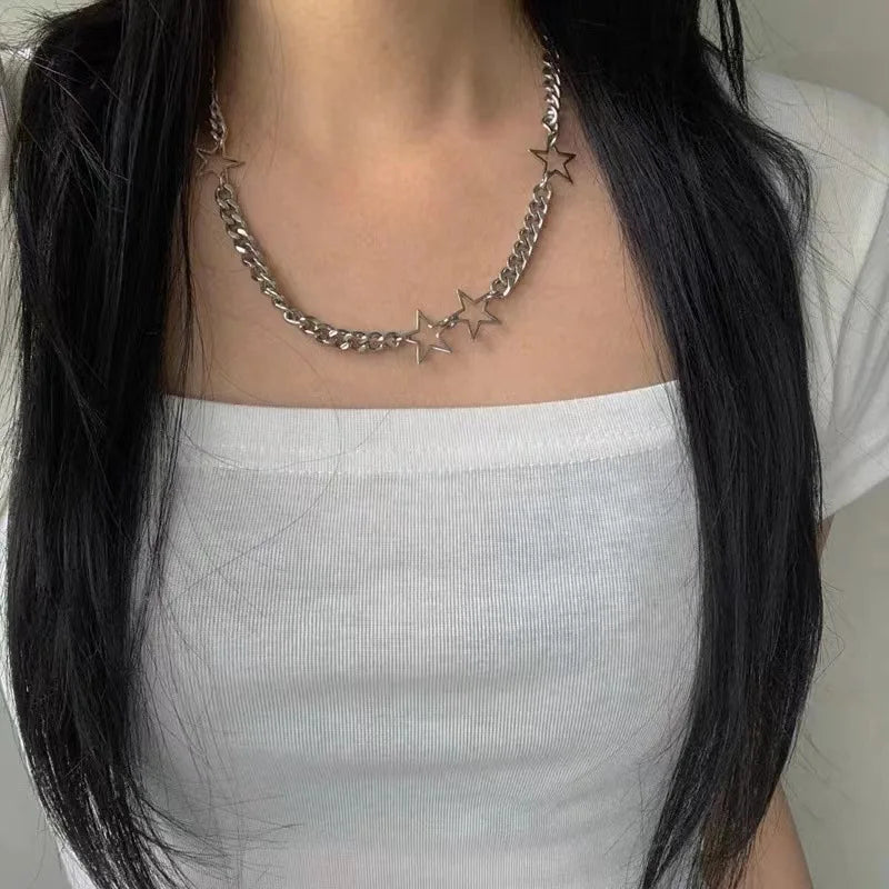 Stainless Steel Spiral Sun Glass Cross Pendant Necklace Layered Choker Star Charm