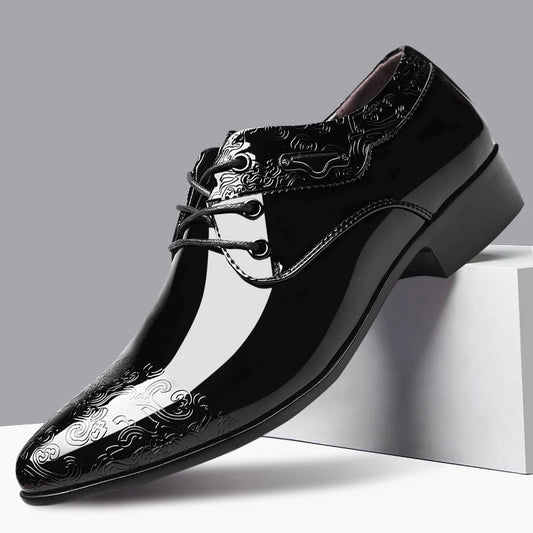 Casual Business Shoes for Men Dress Shoes Lace Up Formal Black PU Leather Brogue Shoes for Male Wedding Party Office Oxfords