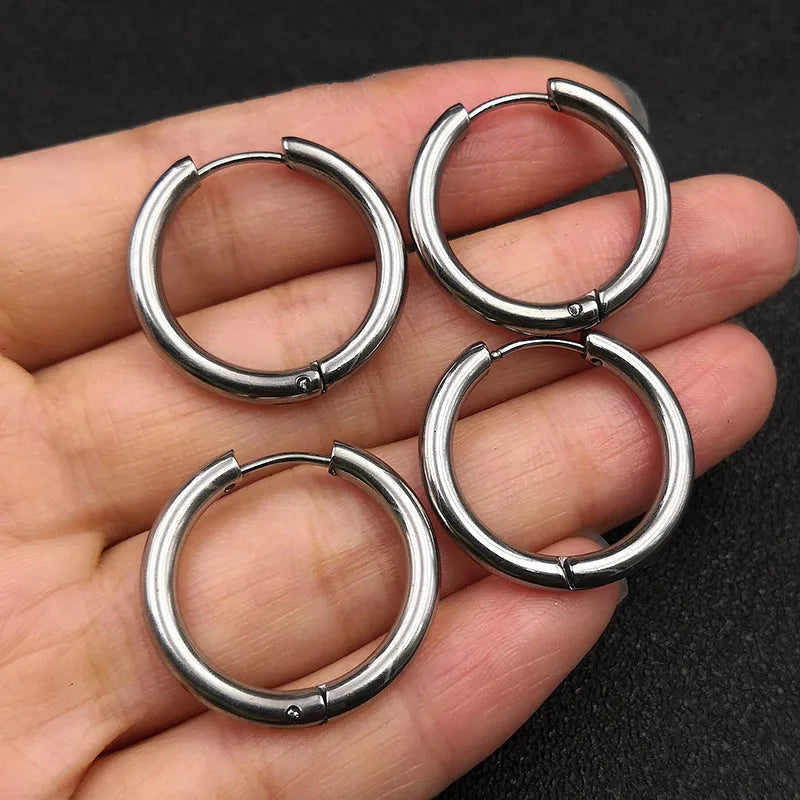 6pcs/lot Thick 3.0mm 4.0mm 5.0mm Stainless Steel Circle Hoop Earrings For Women Girls Gold Silver Color Round Geometry Earrings