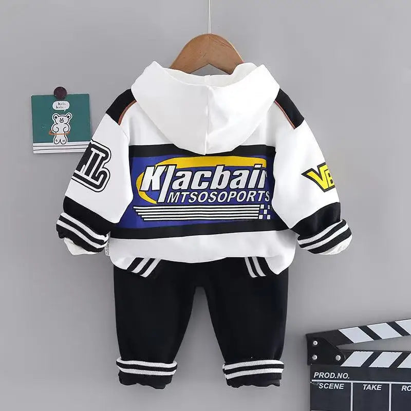 Children's Clothing Boys' Spring and Autumn Set New Style Cool and Handsome Children's Hoodie Motorcycle Suit Three piece Set