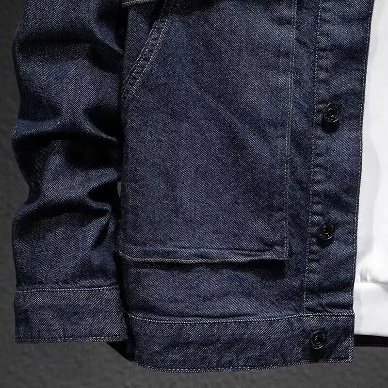 Large Pockets Men Jean Coats Cargo Biker Denim Jacket Motorcycle Spring Autumn