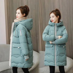 Women Winter Coat Mid-length Cotton Padded Parkas Hooded Warm Thicken
