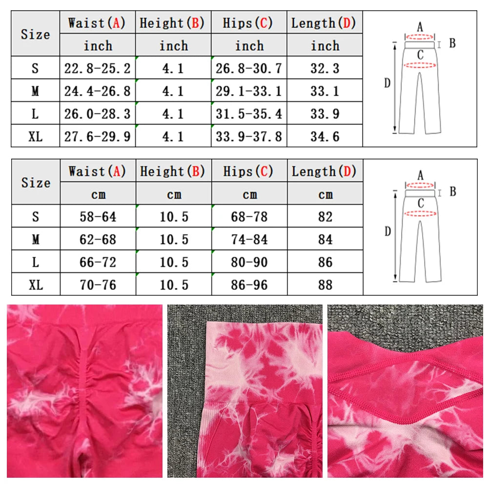 Seamless Tie Dye Bleach Sport Leggings Women Tummy Control Push Up Elastic Yoga Pants