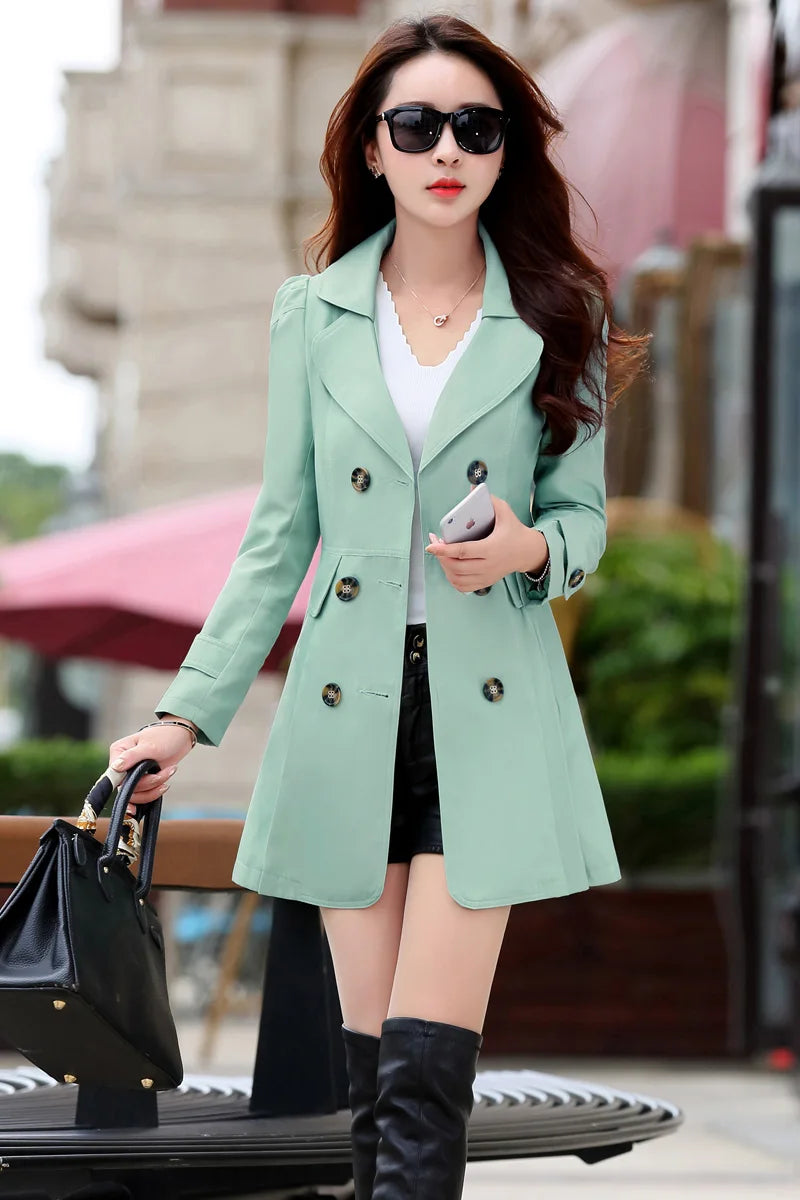 Trench Coat Women Double-Breasted Trench Coat Lace Female Autumn Casual Coats