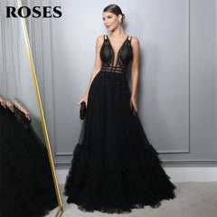 A Line Tank Evening Dresses Net Beading Sequin Charming Prom Dress