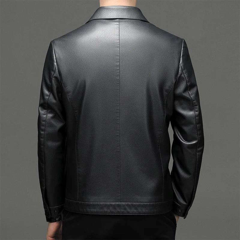 Spring and Autumn Men's Genuine Leather Polo Mock Neck Jacket Fashion