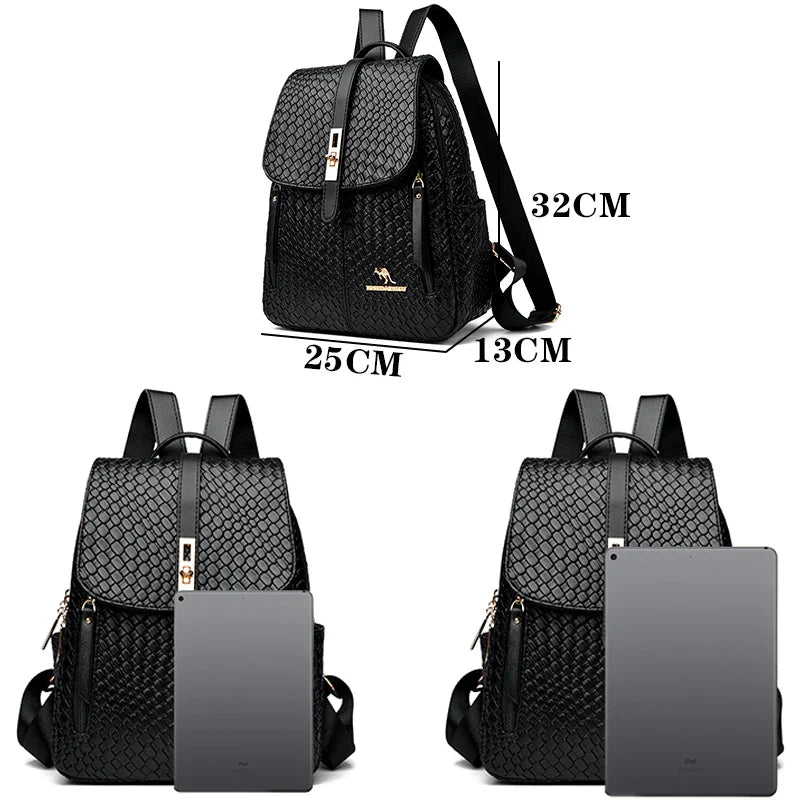 Luxury Women Leather Backpacks for Girls Sac A Dos Casual Daypack Black Vintage Backpack School Bags for Girls Mochila Rucksack