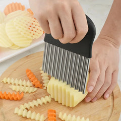 Stainless Steel Potato Chip Slicer Dough Vegetable Fruit Crinkle Wavy Kitchen Knife