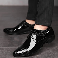 Casual Business Shoes for Men Dress Shoes Lace Up Formal Black Patent Leather