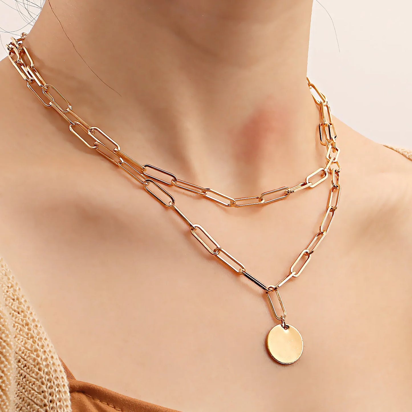 Vintage Round Charm Layered Necklace Women's Jewelry Layered Accessories