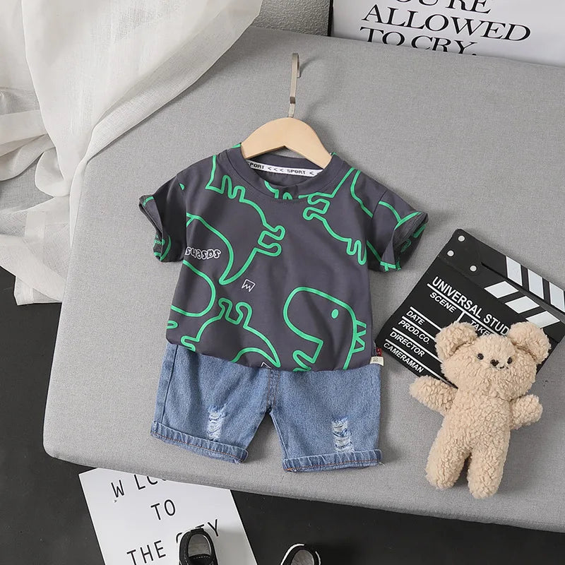 Summer Baby Clothes Suit Children Boys Girls Cartoon Dinosaur T Shirt Shorts 2Pcs/Set Toddler Casual Clothing Kids Tracksuits